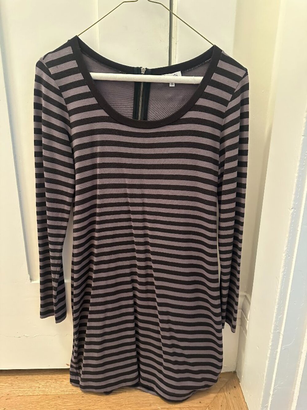 Splendid Mauve Purple & Black Stripe Long Sleeve Mini Dress - Size XS - Back Zip